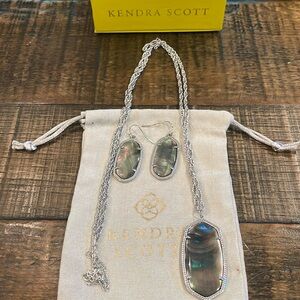 Kendra Scott silver with abalone earrings and necklace